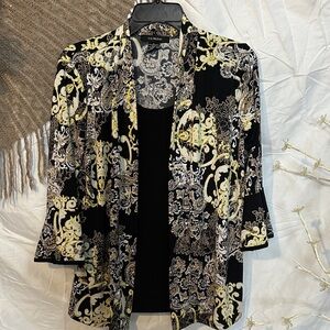Liz Claiborne Black, Yellow & Cream Baroque Open Front Cardigan